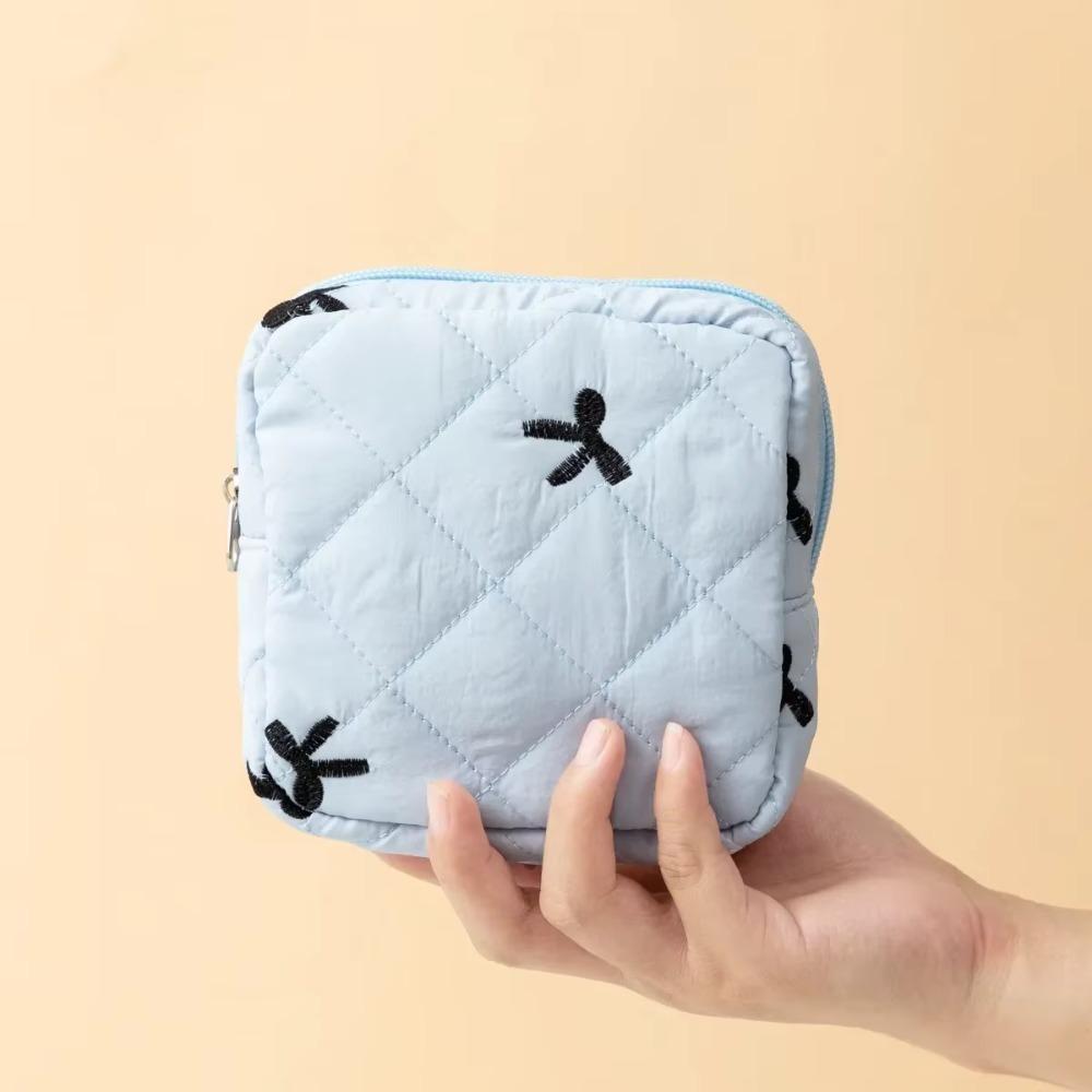 Cute Bow Design Sanitary Napkins Bag Zipper Closure Multipurpose Storage Pouch Compact & Portable Storage Bag