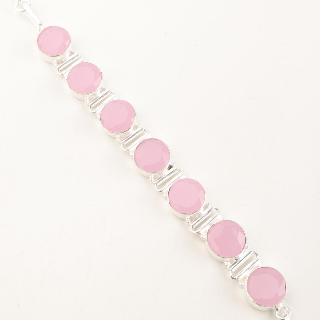 Beautiful Pink Rose Chalcedony Gemstone 925 Sterling Silver Jewelry Bracelet 9" RB-7-16