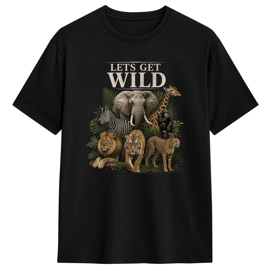 T-Shirt Lets Get Wild Safari Animals Wildlife Jungle Novelty Pure Cotton Tee Shirt Short Sleeve T Shirt Round Neck Tops