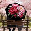 1pc Peony Flowers Automatic Folding Umbrella 8 Rib Iron Frame, Compact Portable Umbrella Suitable for Travel, Daily Use, Birthday, Women & Men Gift c