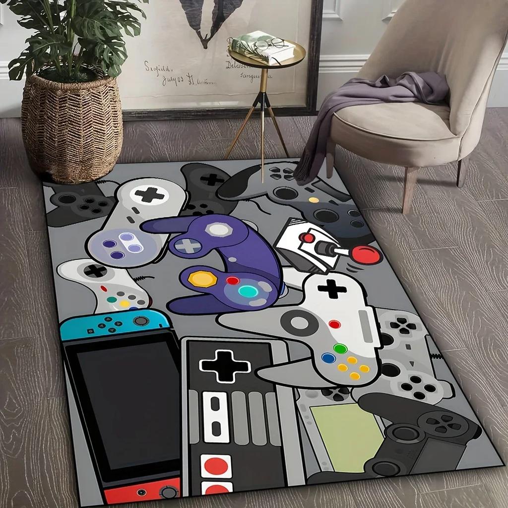 Musterteppich für Gamecontroller – Rutschfest, Maschinenwaschbarer Teppich für Schlafzimmer, Wohnzimmer, Büro, Spielzimmer, Fußmatte