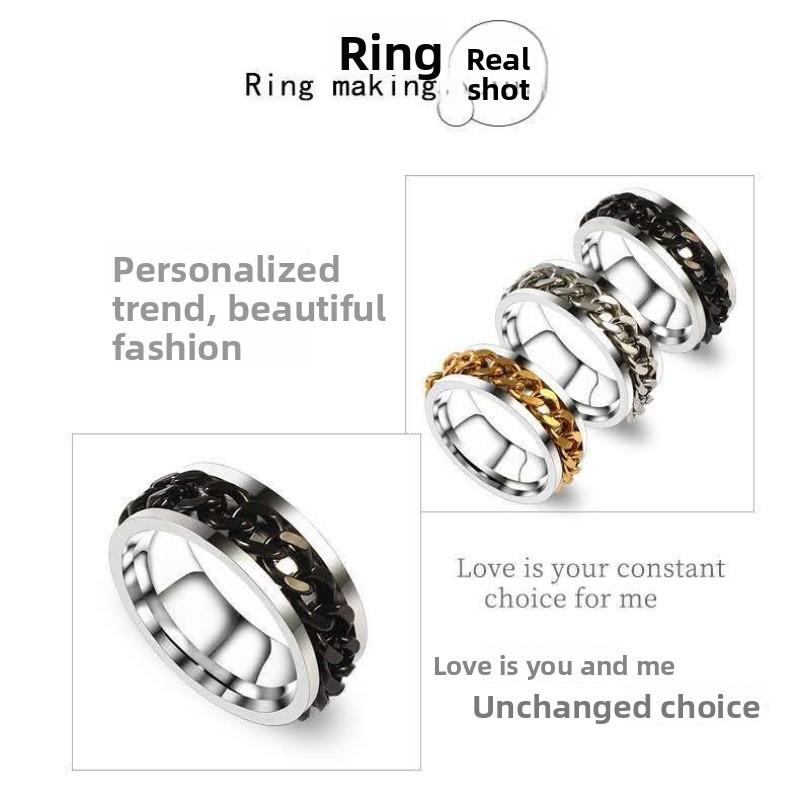 Titanium steel chain, rotating ring niche, stainless steel rotating chain, bottle opener trend bottle opening ring, male