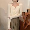 Fashion Square Collar Inner Knitted Pullover Bottoming Sweater Autumn Winter Slim Fit Office Loose Tops Knitwear V Neck Solid Basic Sweet Clothing
