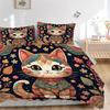 3pcs Colorful Floral Cat Bedding Set - 1 Soft Quilt Cover + 2 Pillowcases, Machine Washable - Suitable for All Seasons, Perfect Gift for Family a