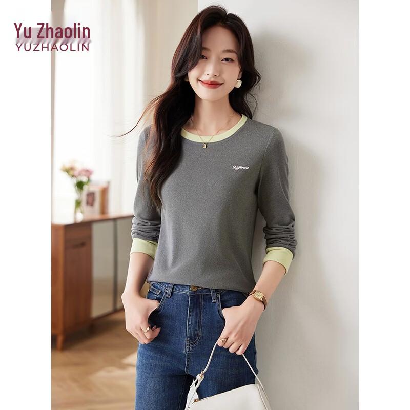 YUZHAOLIN Women s Slim-Fit Contrast Collar Base Layer T-Shirt Y44T130 L