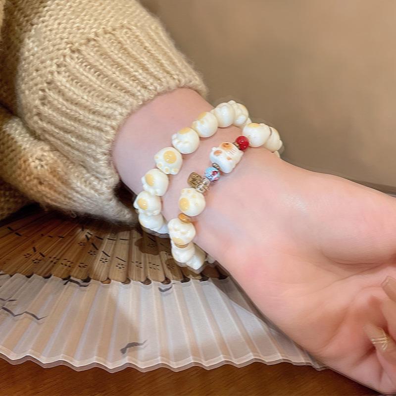 Charcoal-Burned Bodhi Root Cat Claw Beaded Bracelet - Simple, Versatile Jewelry Gift for Women