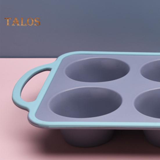 Silicone Cake Mold 6 Cups Cupcake Model Muffin Tart Baking Pan with Handle Non-Stick Food Grade Heat-resistant Easy Release Easy Cleaning Baking Mould