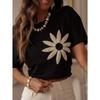 Summer Flower Embroidery Loose Women Blouse Round Neck Short Sleeved T-shirt Fashion Elegant Casual Tops Sweet Simple Office Black Shirts