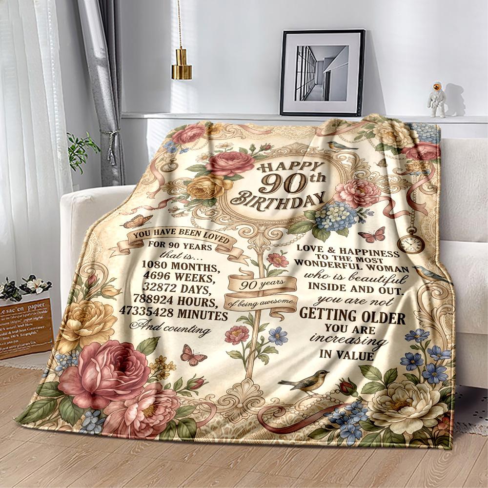 90th Birthday Celebration Blanket Soft Warm Cozy Perfect for Office Chair Office Bedding for All Occasions Playful Design