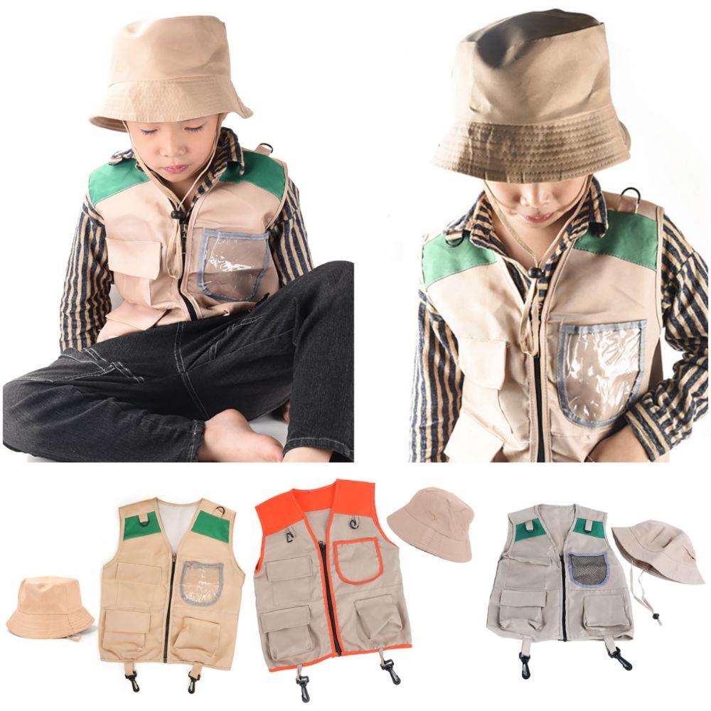 Multicolor Kids Explorer Hat Vest Dress Up Game Cosplay Costumes Kid Outdoor Adventure Kit  Unsex