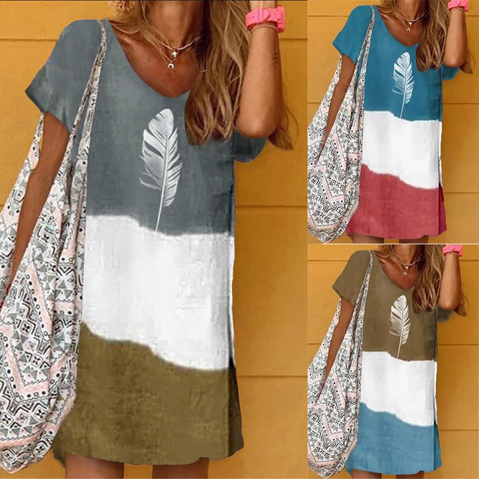 

Женское лоскутное повседневное платье макси с цветными блоками и v-образным вырезом с короткими рукавами