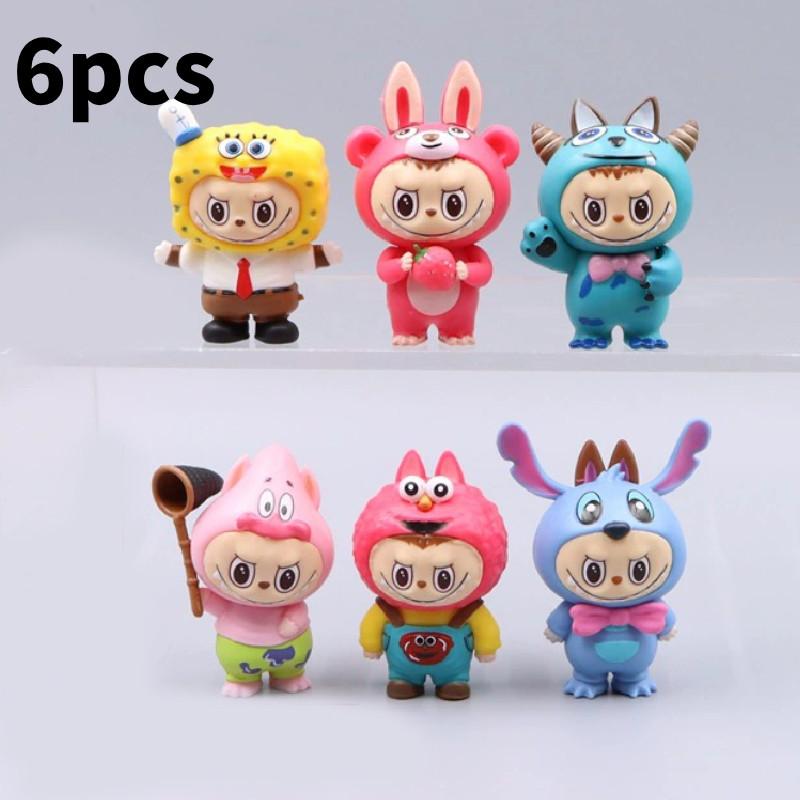 

Labubu Stitch Spongebob Squarepants Pvc Figurine Set With Standing And Sitting Poses For Collectors And Decor Standing