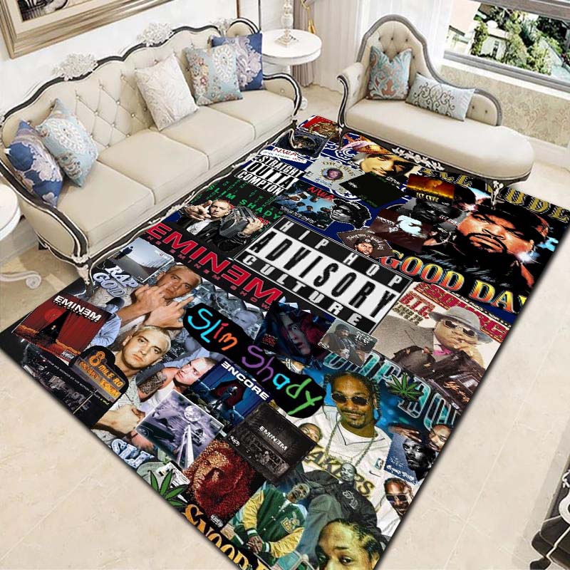 Tappeto con Stampa Leggenda Rapper Hip Hop Tappetino Antiscivolo per Pavimento Tappeto con Ritratto Vintage per Soggiorno Camera da Letto Decorazione Casa Regalo per Fan