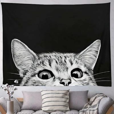 Kawaii Dog Cat Life Celebrate Tapestry Hand Drawn Puppy Heart Wall Art Boho Wall Blanket for Kids Room Tapestry Home Decoratio