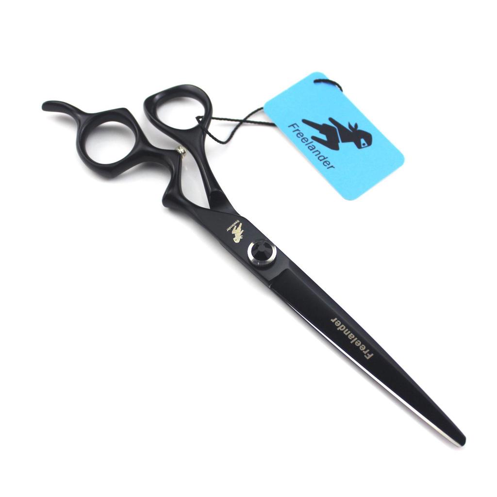 7.0" Black Curved Handle Hairdressing and Pet Shears: Straight & Fine-tooth Scissors