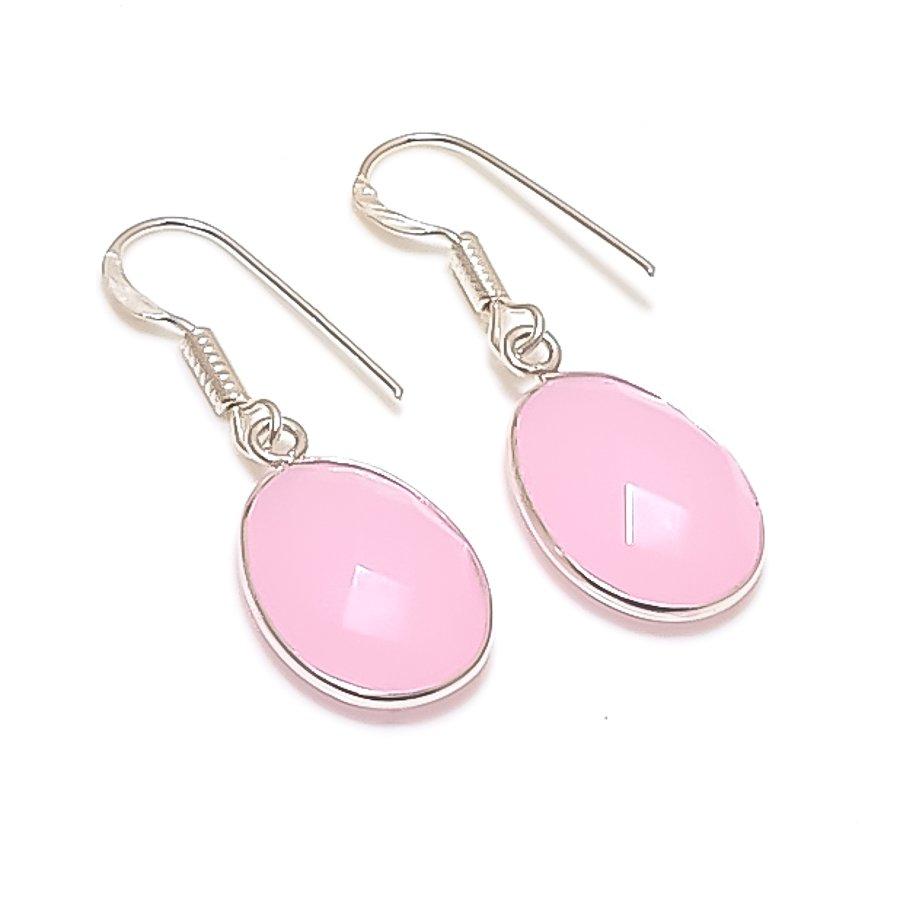 Natural Pink Chalcedony Gemstone 925 Sterling Silver Jewelry Earring 1.38  AE-12133