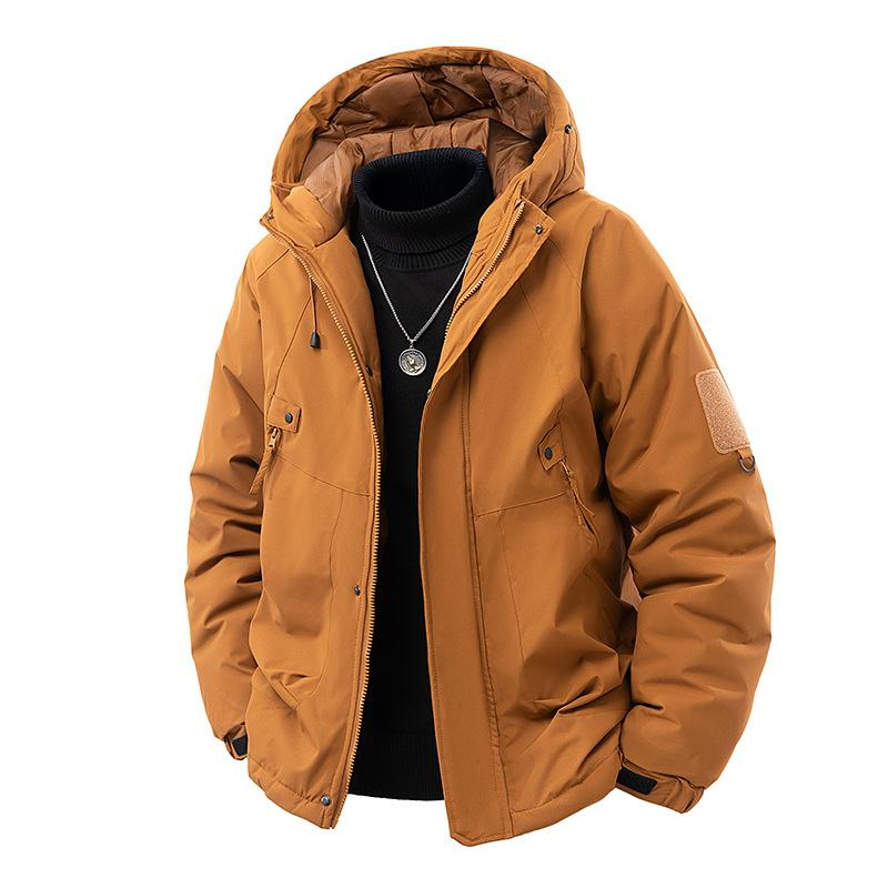 

Мужская пуховая куртка с флисом, осенне-зимняя, с капюшоном, однотонная, водонепроницаемая, тонкая и ветрозащитная 3XL коричневый