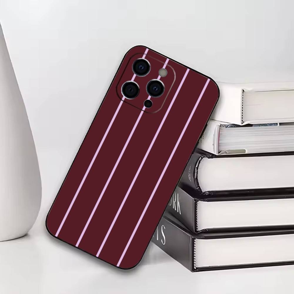 Burgunder-Rosen-Streifen Handyhülle für iPhone 17, 16, 15, 14, 13, 12, 11 Plus, Pro Weiches Silikon Schwarze Hülle