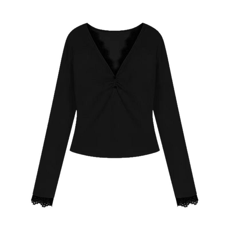 Women's Plus Size Velvet Lace Patchwork Long Sleeve T-Shirt - Slimming, Flattering, Warm Autumn/Winter Outerwear