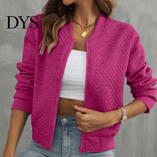 Fall Outerwear Women Jacket O Neck Solid Color Zipper Closure Coat Loose Thermal Short Thick Type Elastic Cuffs Long Sleeved Commuting Dating