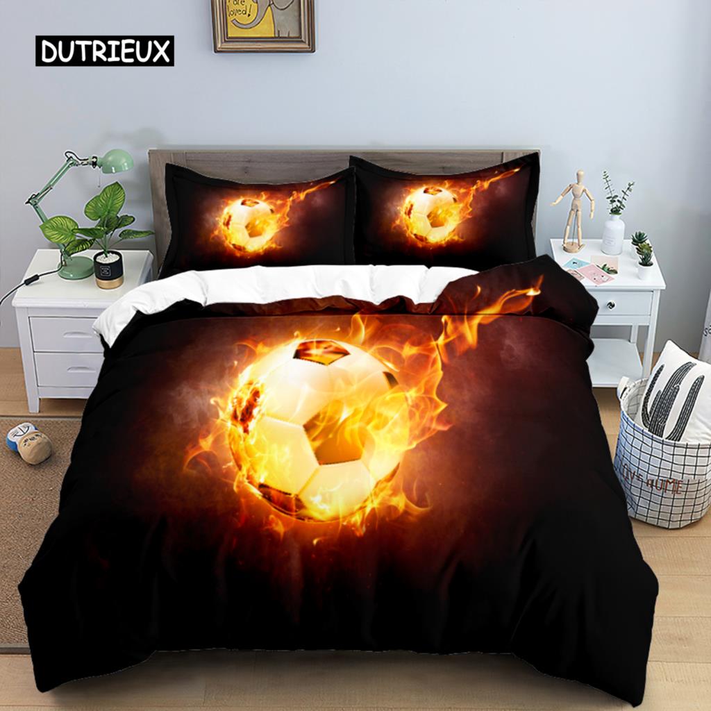 3D Boys Teens Football Comforter Cover Set Queen Size Soccer Ball Duvet Cover Polyester Bedding Set 2/3pcs Soft Twin Quilt Cover