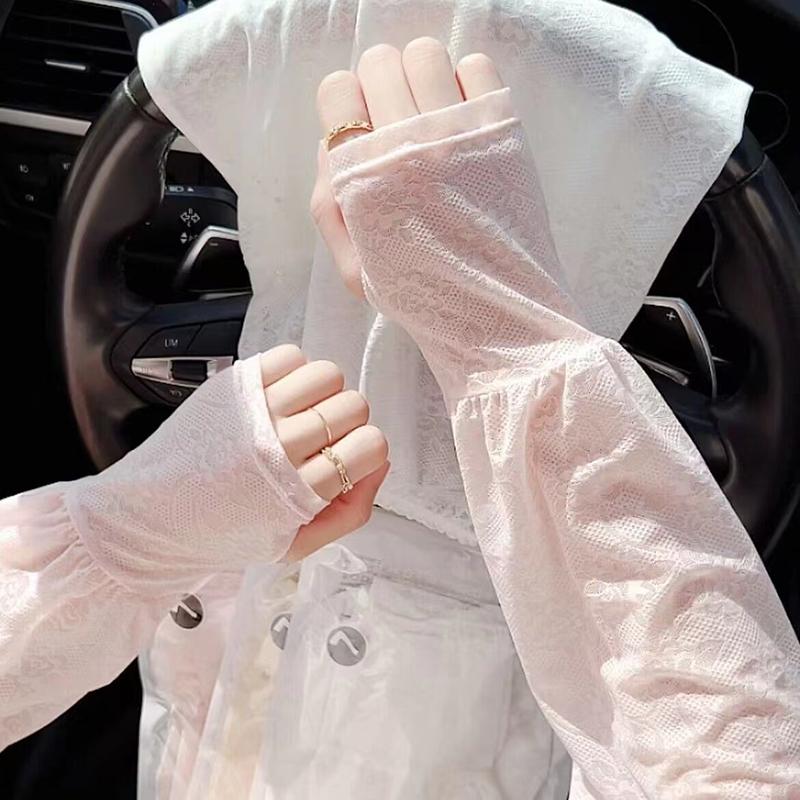 Cute Thin Lace Ice Silk Sleeves Anti-Uv Sun Protection Sunscreen Sleeve Arm Covers Long-Sleeved Cycling Gloves Outdoor