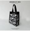 Black & White Checkered Panda Knitted Tote Handbag - Versatile, Large Capacity, Portable Shoulder Bag for Women.