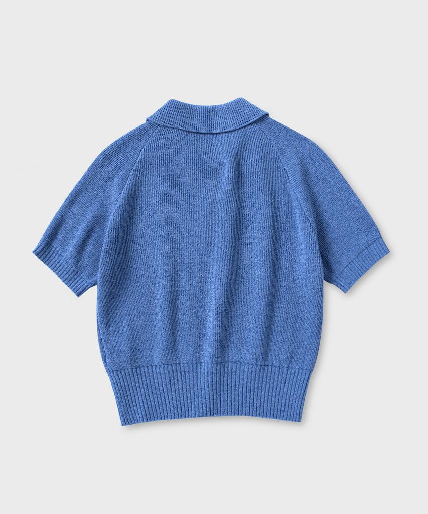 NONBLANK Raglan Half Sleeve Collar Crop Knit_Melange Blue