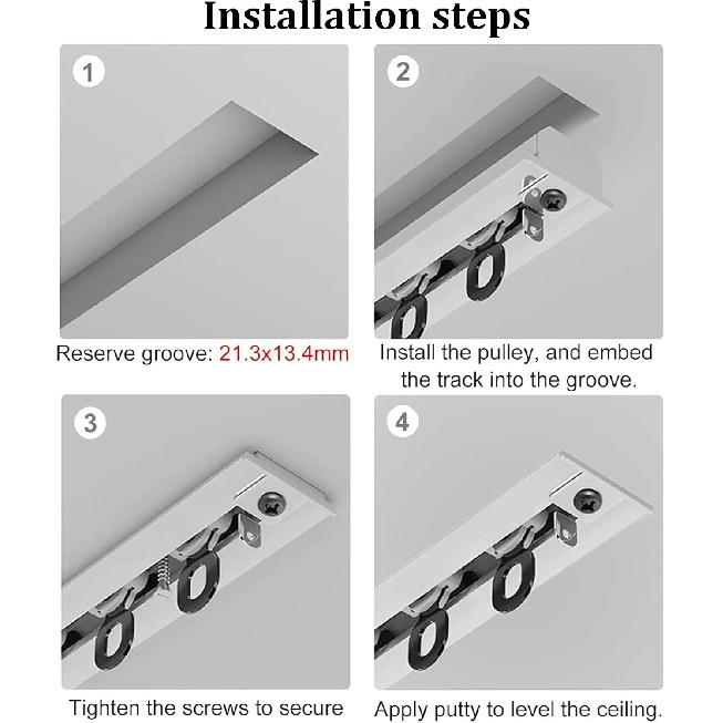 Hidden Ceiling Curtain Track, Ecessed Invisible Curtain Track, Ceiling Mount Aluminum Alloy Nano Silence Track for Living Room Bedroom Windows/Room