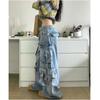 Autumn Winter Ladies Cargo Jeans American Street Style Baggy Cargo Pants Women Blue Multi Pocket Wide Leg Jeans Women