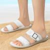 Fashion Summer Nerw Fashion Men's Casual Simple Solid Color Buckle Monk Strap Pu Leather Slip-on Flat Heel Adjustable Slippers