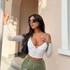 Harajuku Summer Off Shoulder Hollow Out Mesh Tshirts for Women Top Female T-shirt Women's T-shirt Sexy Long Sleeve Tops T Shirt
