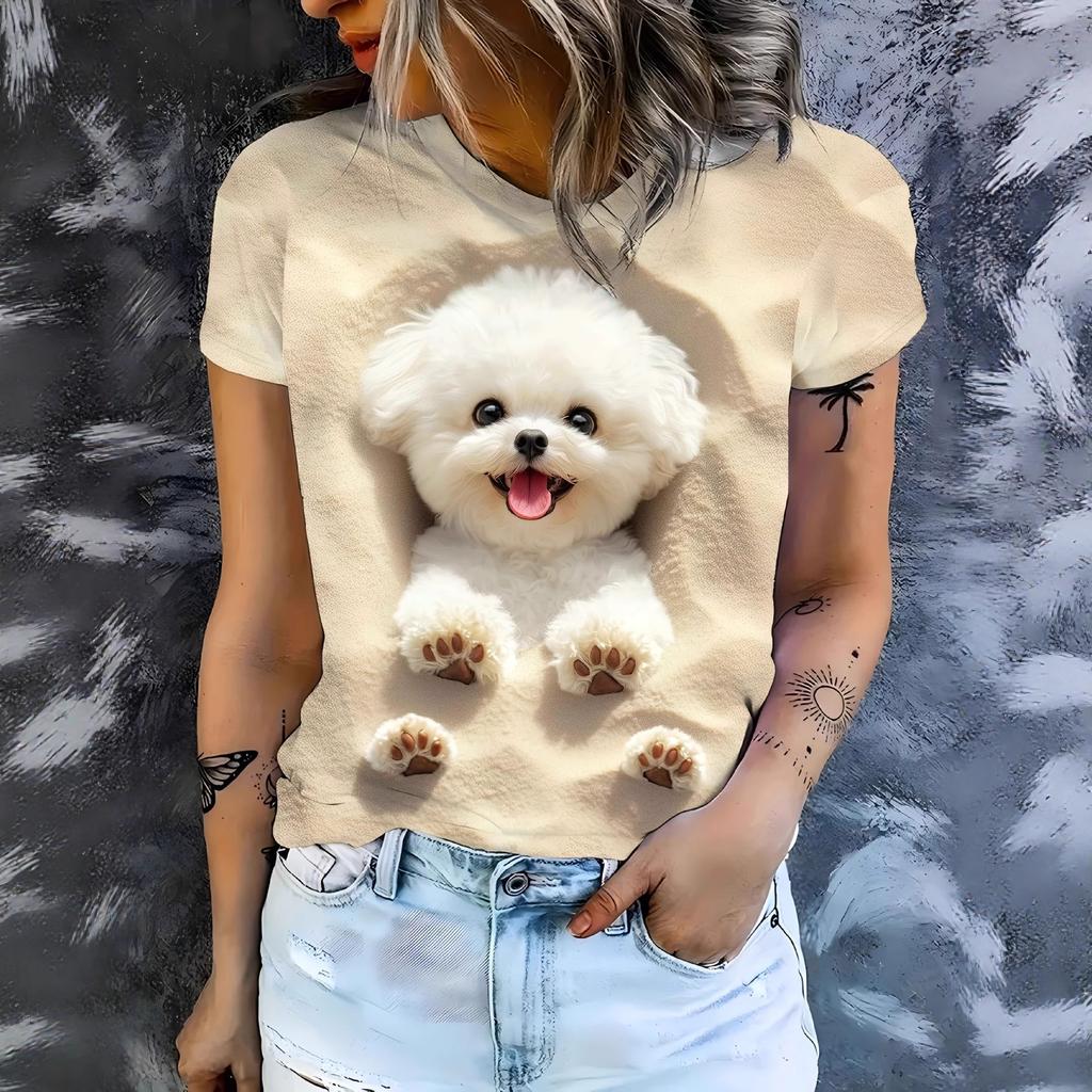 Stylish Simple Animal Short Sleeve Printed Top Comfortable T-Shirts Women’s