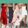 Elegant Women Sleeveless Ruffle Asymmetric Cocktail Long Maxi Sun Dress For Summer