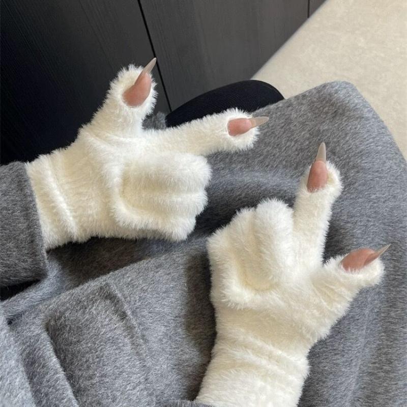 Winter Gloves Female Warm Dew Finger Touch Screen Play Mobile Phone Student Writing Cold Ride