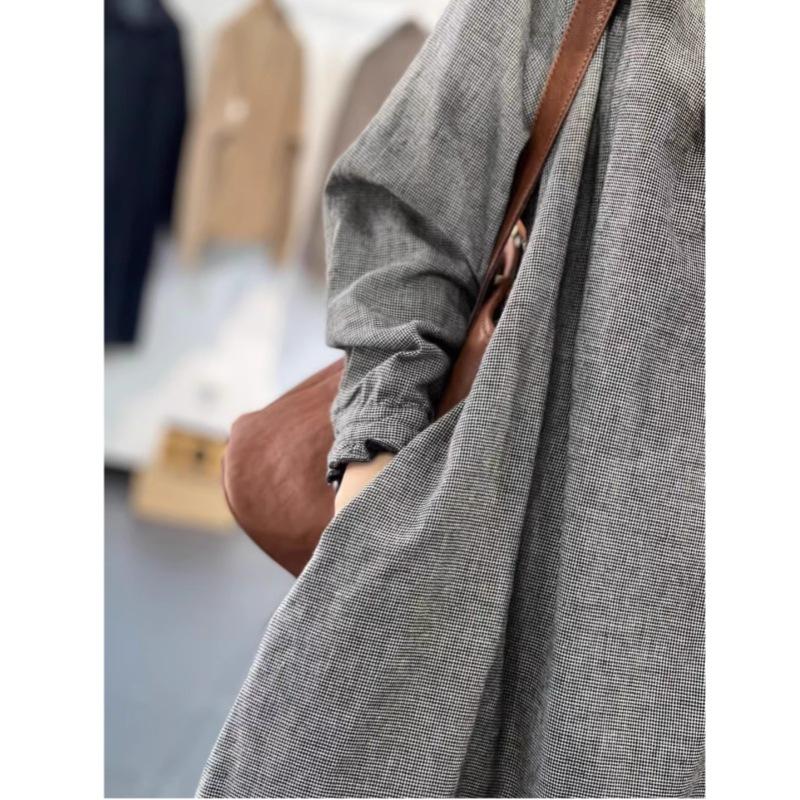 2025 spring new retro loose casual fashion pleated splicing high-end temperament thousand bird grid dress