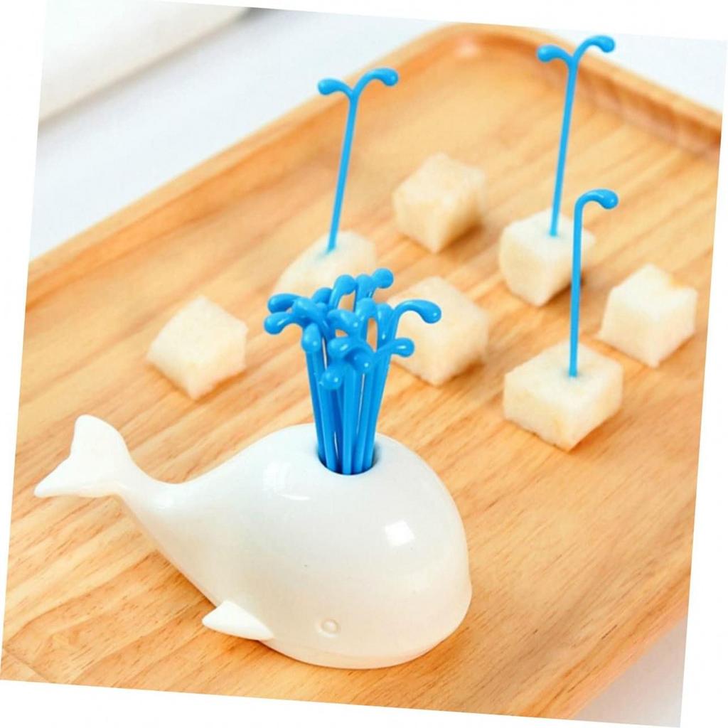 Liebliches Beluga Brunnen Obstgabel Set Kreativer Tier Wal Fruchtspieß, 16 Obstgabeln, 1 Wal Basis