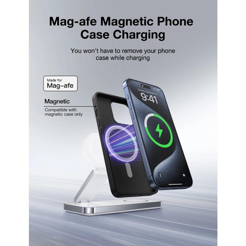 Magnetischer 3-in-1-Schnellladegerät-Ständer, faltbare Ladestation für iPhone 16 15 14 13 12 Uhr 9 8 7 6 Airpods Pro