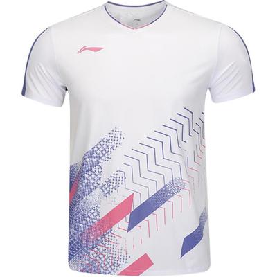 Li Ning Comfortable Casual Simple Pullover Short Sleeve Badminton Shirt Unisex Tops Standard-White AAYV043-2