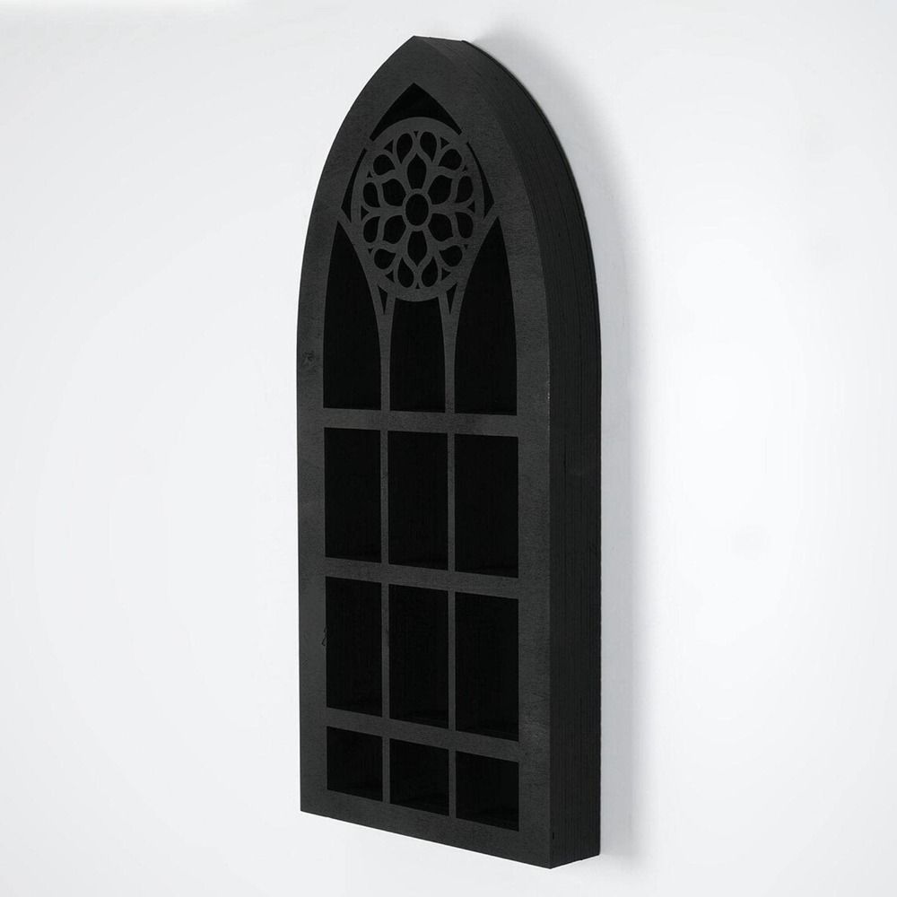 Gothic Design Old Church Window Shelf Black Finish Crystal Wall Shelf  Living Room