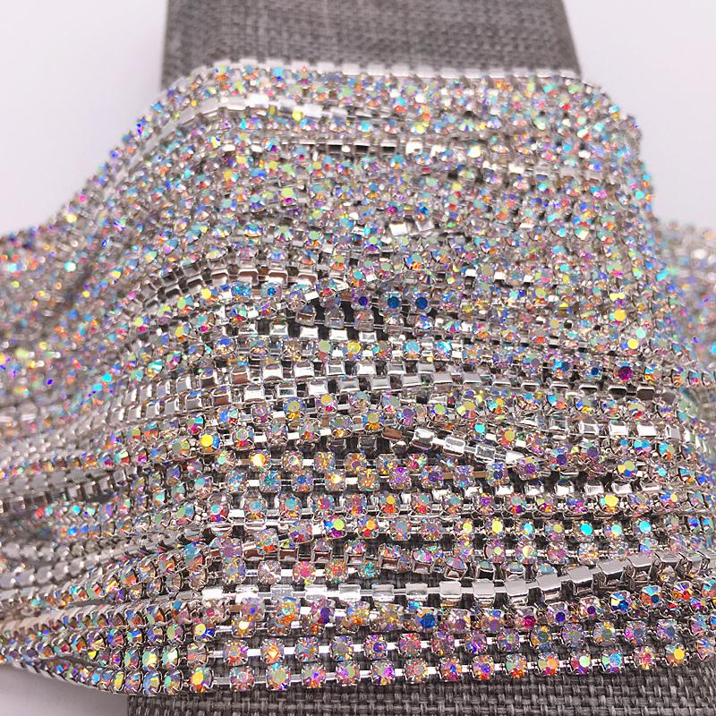 1-Row 1 yard SS6(2mm) Cystal Rhinestone Trim Close Cup Chain Claw DIY Jewelry Making ss6