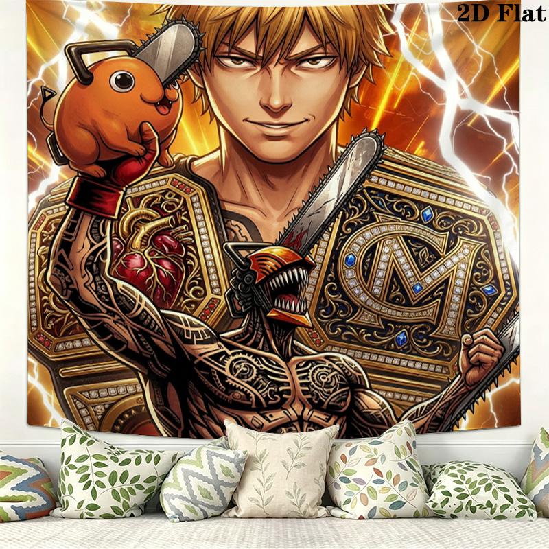 Chainsaw Man Wall Tapestry Aesthetic Wall Hanging Printed Fabric Blanket Decorative Tapestries For Bedroom Living Room Home Decor