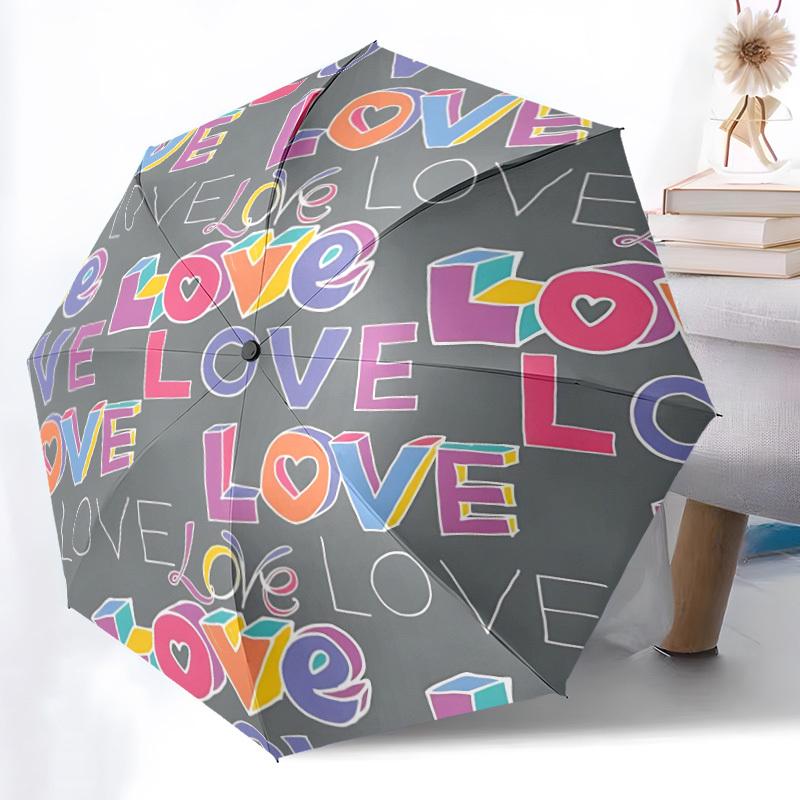 1 Stück Automatisch Öffnender/Schließender Regenschirm mit Liebes-Aufdruck, Windfest, Stabiles 8-Rippen-Dach, , Outdoor-Accessoire, Ideal als Geschenk yy251117087
