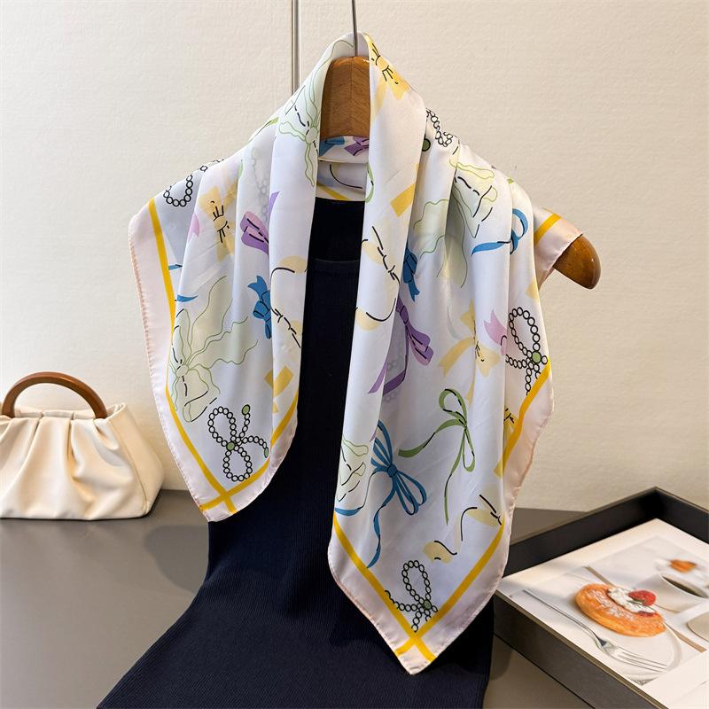 New Temperament Commuting Print Imitation Silk 70 Small Square Scarf High-end Feeling Shawl Versatile Neck Scarf Women's