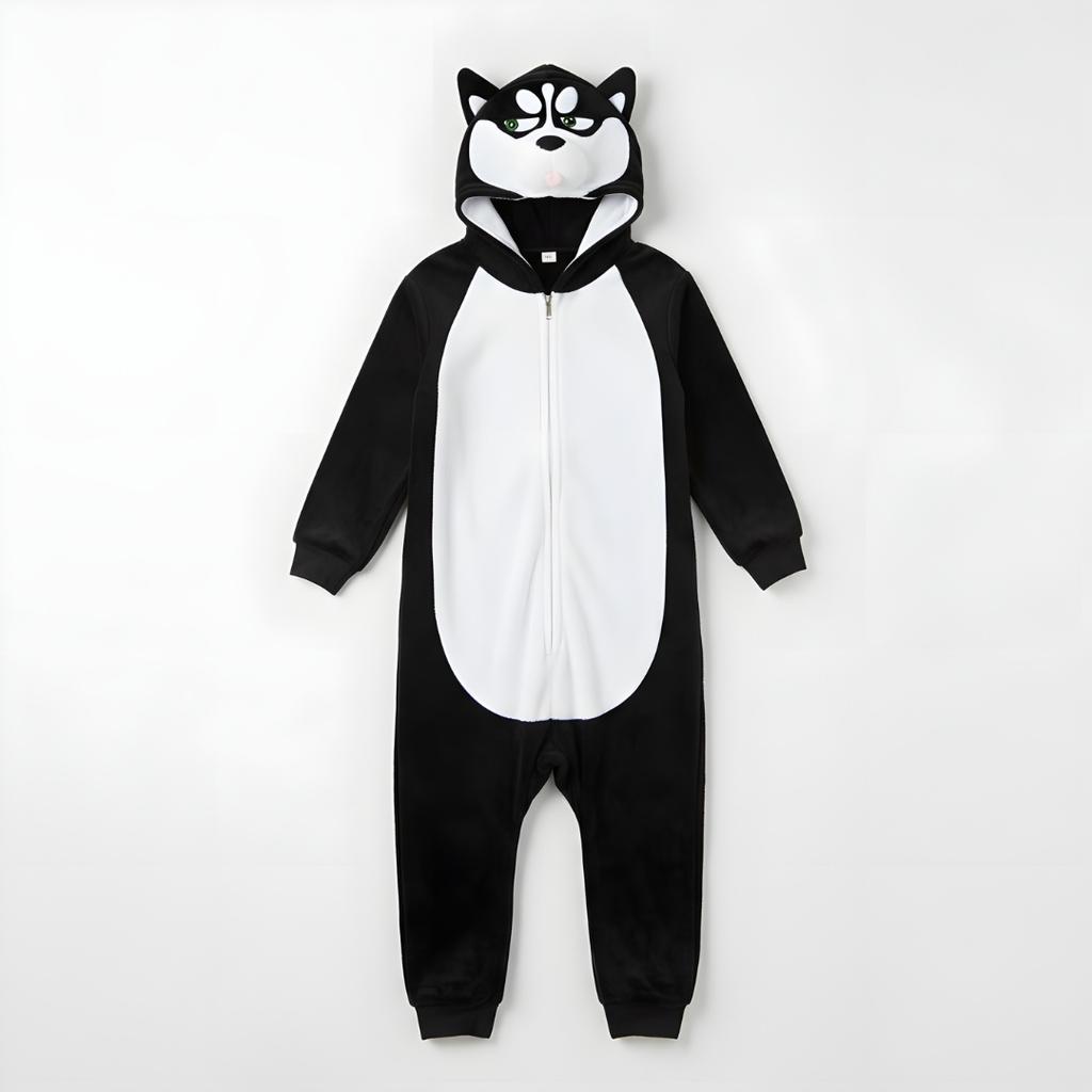 Piżama Onesie Kigurumi Kostium Przebranie Czarny Husky Dzieci 125 - 135Cm