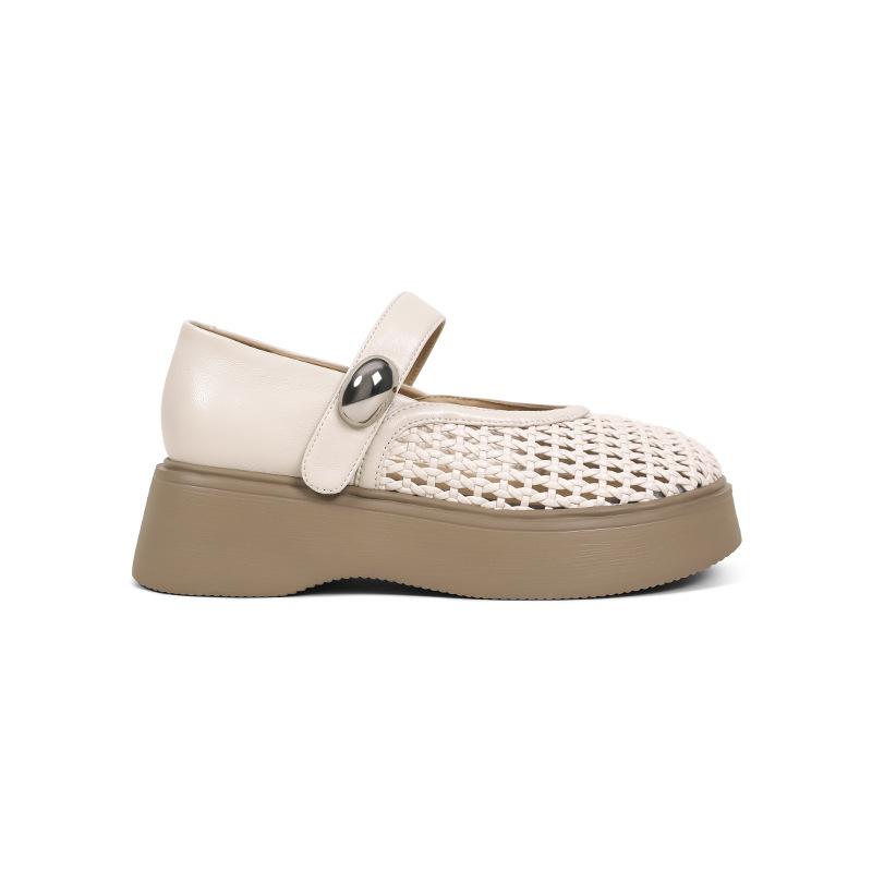 Sommerschuhe 2025 Sommer neue runde Zehenpartie dicke Sohle 5,5cm gewebtes Mesh atmungsaktiv Mary Jane Schuhe erhöhend Einzelne Schuhe