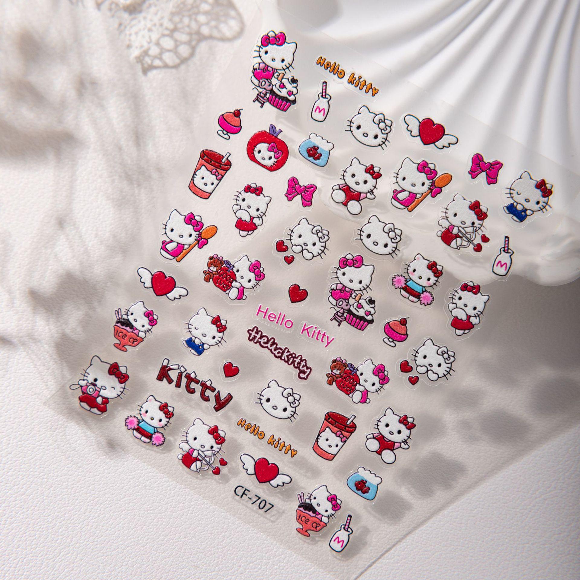 3D рельефные наклейки для ногтей Hello Kitty - Милые украшения Sanrio для DIY нейл-арта Colorful Kitty [1 Sheet]