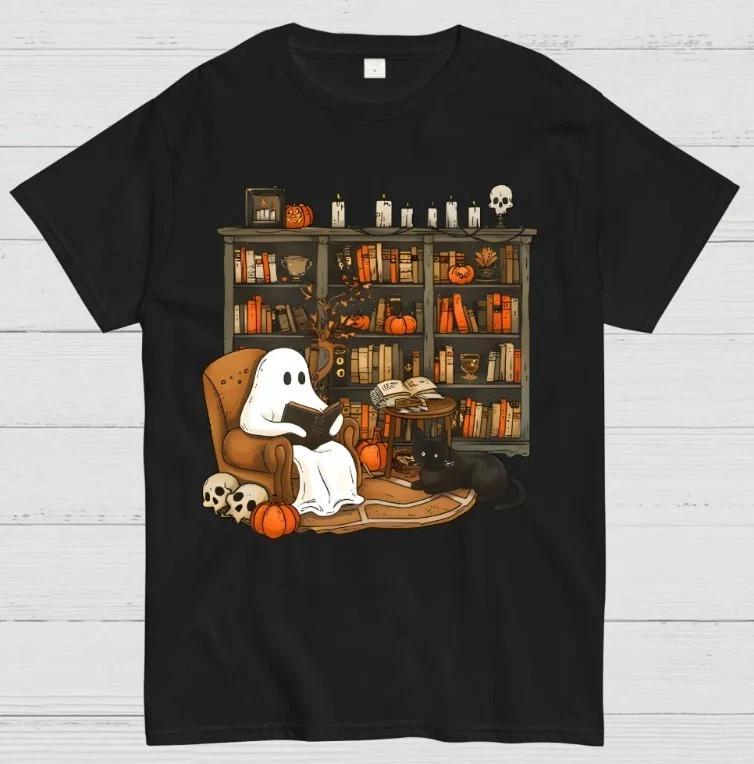 

Retro Ghost Reading Books Geek T-Shirt M