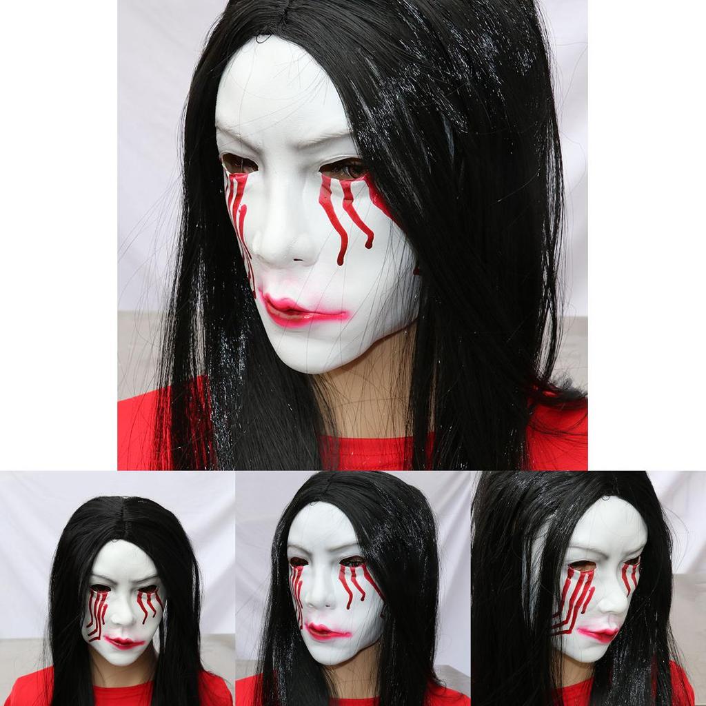 Long Hair Blooded Sadako Npc Latex Mask For Horror Themed Events And Costume Diy Projects