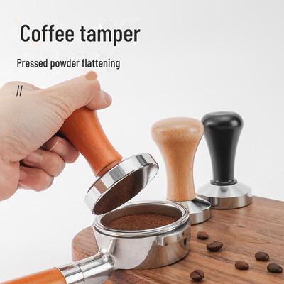 304 Nerezový tamper na kávu, červený Guibao, pevné ploché dno, závit, 51/58 mm